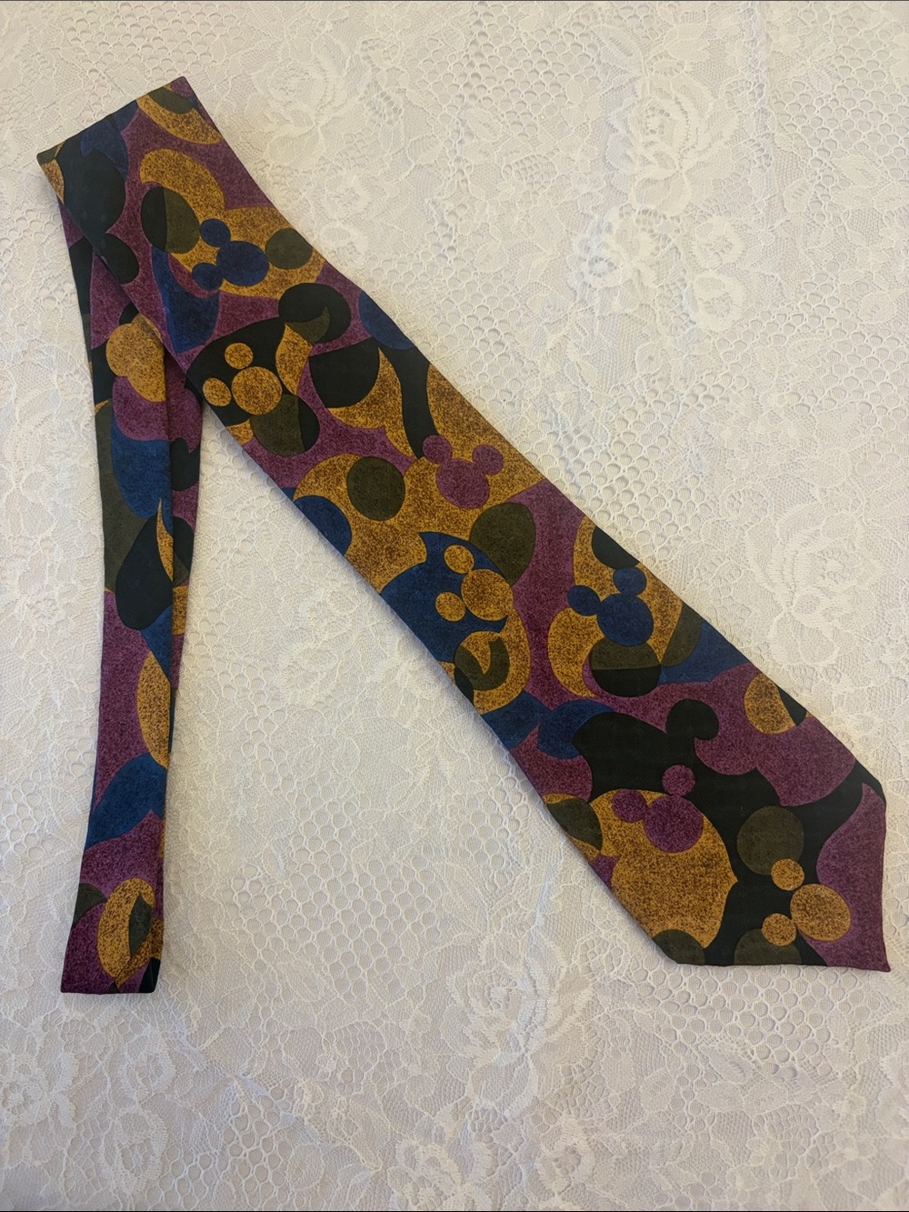 Vintage 90s Mickey Inc. Disney Abstract Silk Necktie